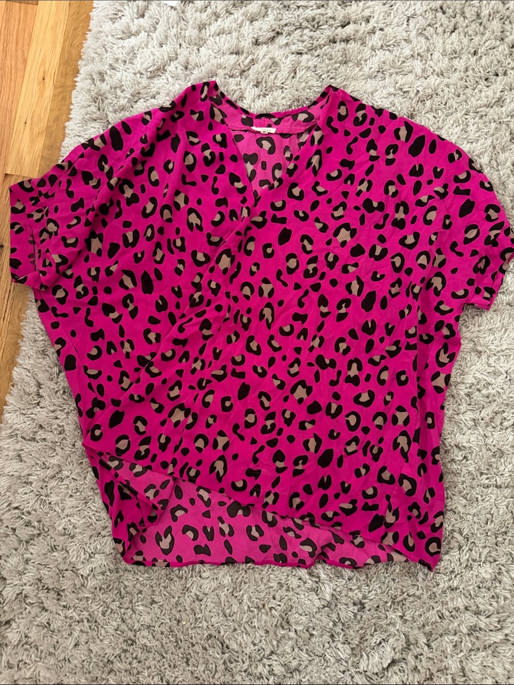 JODIFL Hot Pink Leopard Print V-Neck Blouse